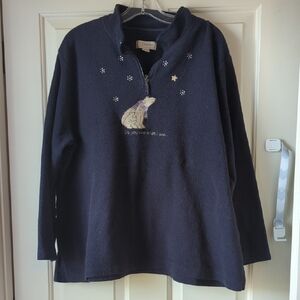 Navy Blue Zip Up Fleece With Embroidered Polar Bears
